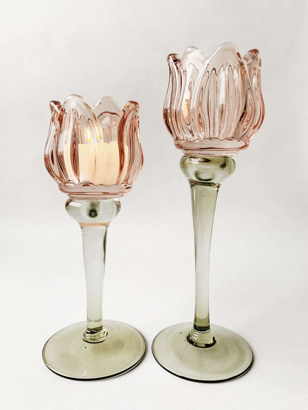Lysglass blomst h 18,5 cm rosa